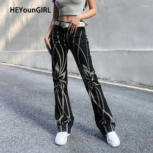 Women's Jeans HEYounGIRL Print Harajuku Casual Black Women Cotton Hip Hop Denim Trousers Ladies Skinny Straight Pants Capri Streetwear