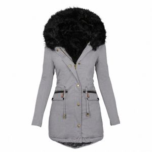 winter Jacket Women Down Coat Women Fur Collar Women Winter Lg Sleeve Faux Fur Hood Mid-length Warm Coat Parka Snow Outerwear B3Rj#