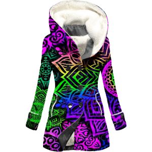 Blends Yoga Psychedelic 3D Printed Fleece Hooded Cloak Women Thick Warm Coat Women's Winter Warm Overcoat