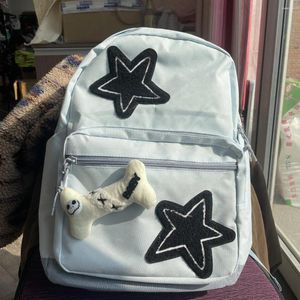 School Bags Korean Preppy Casual Student Schoolbag Office Commuter Laptop Bag Y2k Star Patchwork Bone Pendant Aesthetic Backpack Mochila