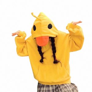 deeptown Kawaii Duck Hoodies Women Lg Sleeve Cute Tops Emo Clothes Korean 2023 Fi Winter Yellow Casual Pullover Soft Girl s2sf#