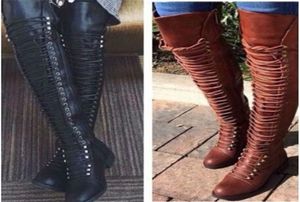 Frauen lange Stiefel schnüren Leder weiblich über den Kniestiefeln Winter Frauen Schuhe Plus Größe 3443 Ladies Boots9937236