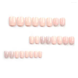 False Nails 24pcs French Style Glittering Powder Nail Full Cover Square Shape Tips Medium Length Press On Women