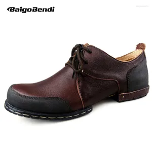 Casual Shoes Classical Mens Top Genuine Leather Round Toe Retro Lace Up Work Safety Oxford Business Man