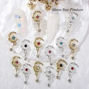10Pcs Moon Star Pendant Nail Art Charms 3D Metal Super Shining Love Zircon DIY Diamond Decorations 240621