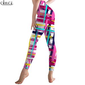 CLOOCL Women Leggings Colorful Graffiti Stripes Pattern 3D High Waist Elasticity Legging Female for Indoor Push Up Workout Pants