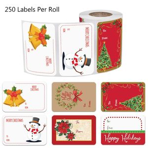 250pcs 6 Designs Adhesive Christmas Gift Name Tags XMAS Stickers Present Seal Labels Christmas Decals Gift Package Decor