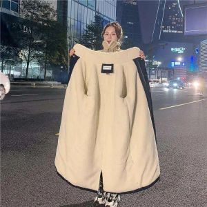 Parkas Cashmere thickened cotton coat women's medium length knee length winter Korean ins Hong Kong Style loose cashmere Parka Coat