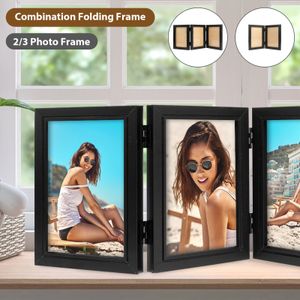 Double/Triple Photo Frame 180° Foldable Hinged Picture Frame Stand with Glass Front Black Photo Frame for Desktop Birthday Gifts