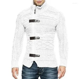 Men's Sweaters Autumn Winter Mens Turtleneck Sweatercoat Fashion Leather Buckle Long Sleeve Knitted Cardigan Coat Large Size Knit Clothing
