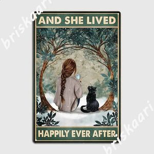 After the black cat lover metal plaque poster mural club bar retro wall decoration and tin sign she lived happily ever after 240927