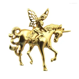 Brooches Vintage Solid Gold Color Brooch Angel Fairy Unicorn Sun Moon Shape Design Women's Lapel Pin Personalized Suit Accessories