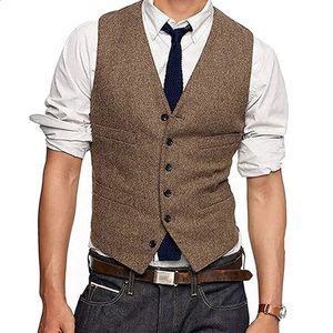 Mens vest coarse tweed herringbone slim fit fashionable mens suit jacket groom wedding dress 241008