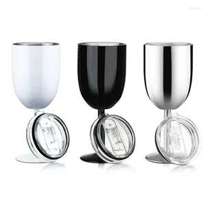 Tumblers Stemmed Stainless Steel Wine Glasses With Lid Double Wall Insulated Tumbler Unbreakable Goblets 10Oz