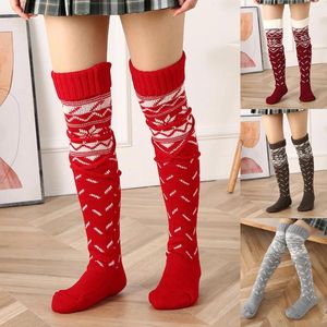 Women Socks 2024 Christmas Long Knitted Stockings For Girls Ladies Women's Winter Knit Thigh High Over The Knee Xmas Gifts