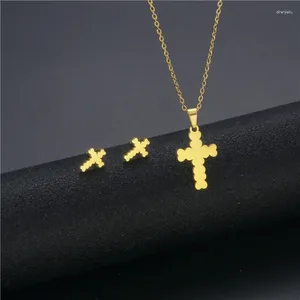 Necklace Earrings Set Ins Style Jewelry Stainless Steel Cross Women's Personalized Design Collarbone Chain