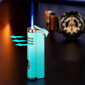 Windproof Torch No Gas Lighter Powerful Tube Straight Blue Fire Turbo Pipe Butane Refillable Jet Flame Creative Smoker Gift 527T