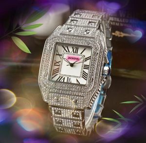 Miłośnicy Square Roman Tank Clock zegar Zegarek luksusowy kryształowe diamenty pierścień obudowa mężczyzn Kobiety kwarcowe bateria Super łańcuch bransoletka na rękę Relogio Masculino