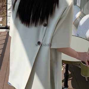 Feminino voltar split button blazer casaco manga curta coreano bolso preto terno jaqueta 2023 verão nova maré all-match roupas 69 hkd230901