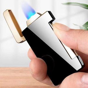 Windproof Flat Flame Torch Cigar Lighter Jet Metal Plasma Arc No Gas Butane Compact Cigarette Side Ignition Gadgets For Men A4QD