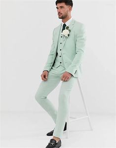 Men's Suits Costume Homme Light Green Men 3 Pieces Jacket Pant Vest Summer Slim Fit Wedding Tuxedos Groom Prom Blazer Terno Masculino