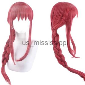 Cosplay perukları anime testere adam peruk makima uzun gül kırmızı saç cosplay peruk rolü Cadılar Bayramı saç sentetik 75cm x0901