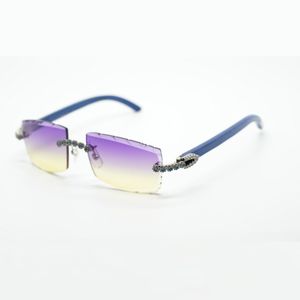 New cool sunglasses 3524031 with Blue bouquet diamond and natural blue wooden legs 57 mm cut lens