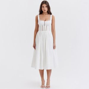 Casual Dresses Mingmingxi Summer Square Neck White Midi Dress Elegant Sleeveless A Line Holiday Party Women Lace 2023