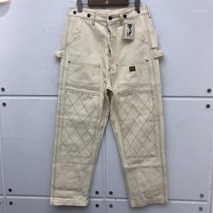 Canvas Heavy Fabric Multi-Pocket Kapital Cargo Pants Men Women Multi-Line Trousers Black Apricot Men's194N