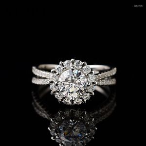 Anéis de cluster Yuzbt AU750 na moda 18k branco banhado a ouro 1 excelente corte diamante d cor moissanite deusa da luz anel jóias de casamento