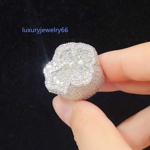 2023 Hot Sale Silver Sterling Baguette Cross Iced Out Moissanite Hip Hop Men Ring