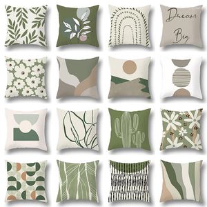 Pillow Case Living Room Home Decor Modern Printed Covers Green Plants Sofa Cushions Comfort Pillows Office Cushion