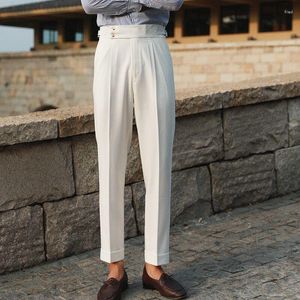 سروال الرجال الأبيض غير الرسمي الأنبوب المستقيم مستقيم عالي الخصر طويل للرجال متعدد الاستخدام