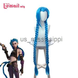 Cosplay peruks lemail peruk syntetiskt hårspel lol jinx cosplay peruk 130 cm lång blå färg rak värmebeständiga kvinnor cosplay peruker x0901