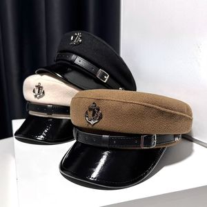 Ball Caps 2023 woolen leather belt navy hat fashion age reduction eave warm duck cap sboy woman 230831