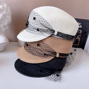 Berets Fashion Summer Hat for Women Straw Mesh Polka prickar Sboy Cap Sun Ed Visor Burvad Brim Beach Protection 230831