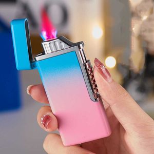 Flat Fire Red Flame Butane No Gas Lighter Creative Fashion Gradient Color Transparent Silo Cigarettändare Röktillbehör 7qpl