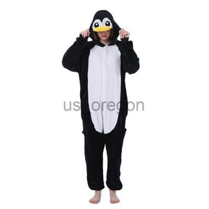 Hemkläder Kigurumi Penguin Costume Kids Pyjama Vuxen Animal Onesie Women Men Hooded Kegurumi Sleepwear Flannel Pijamas X0902