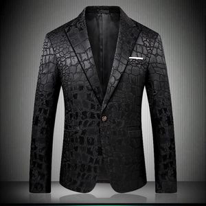 Blazer preto masculino padrão de crocodilo terno de casamento jaqueta slim fit trajes estilosos roupa de palco para cantor masculino blazers designs 9006285l