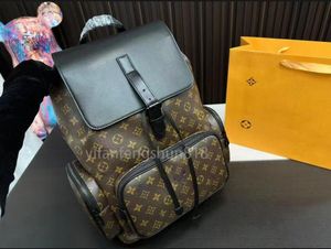 Moda de alta qualidade mochila dos homens e das mulheres couro genuíno xadrez em relevo portátil mochila luxo flor designer saco