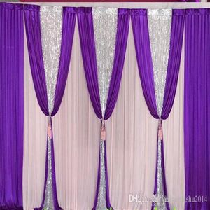 3m 6m 10ft 20ft Ice Silk Wedding Backdrops Gardin med silver paljetter Swags Celebration Stage Satin Curtain Drapige äktenskap Decora261C