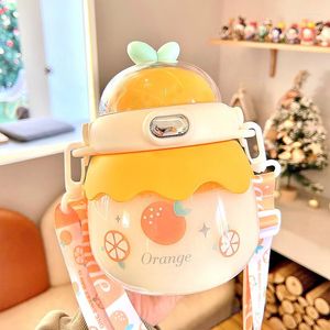 Water Bottles 1000ml Cute Large Capacity Straw Plastic Cup Students Children Can Cross Body Portable Cartoon