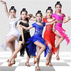 Stage Wear Tassels Sequined Girls Ballroom Latin Dance Clothes Kids Salsa Performance Costumes Figure Skating Dress Rave Clothing