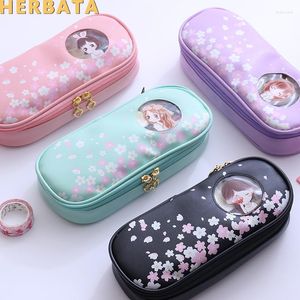 Cute Flower Fairy Pencil Case Korean Creative PU Leather Bag Storage Organizer School Supply Stationery Estuches CL-19172