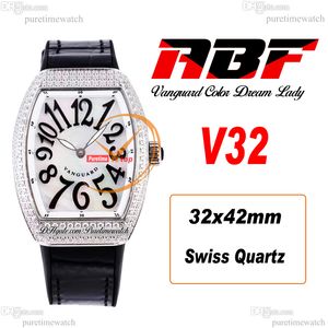 ABF V32 Vanguard Color Dream Cronografo svizzero al quarzo Orologio da donna Cassa con diamanti da donna Quadrante MOP Numero grande Pelle nera Lady Super Edition Reloj Hombre Puretime E5