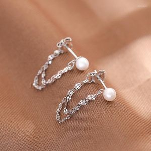 Pendant Necklaces Fashion Silver Color Tassel Round Pearl Bead Korean Piercing Stud Earrings For Women Wedding Jewelry Brincos Pendientes