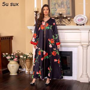 Этническая одежда Kaftan Dubai abayas для женщин роскошная бриллиантовая кисточка розовая печатная плать