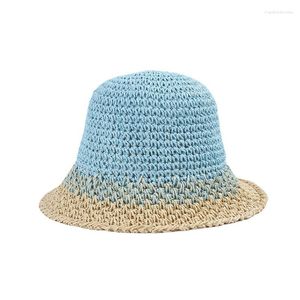 Berretti Cappello da secchiello in carta di colore sfumato estivo Cappello da donna per le vacanze pieghevole da sole per donna Pescatore