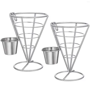 Dinnerware Sets ONZON 2PCS French Fries Stands Classic Fry Cone & Dipping Cup Holder Snack Appetizer Serving Rack Display Wire