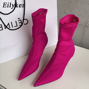 Buty Eilyken Spring Autumn Stretch Fabric Komanki Kostka Seksowne palce wysokie obcasy moda Skarpetki Skarpetki Buty 230831